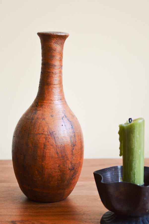 Aged Rustic Terracotta Long Neck Vase - Light Terracotta