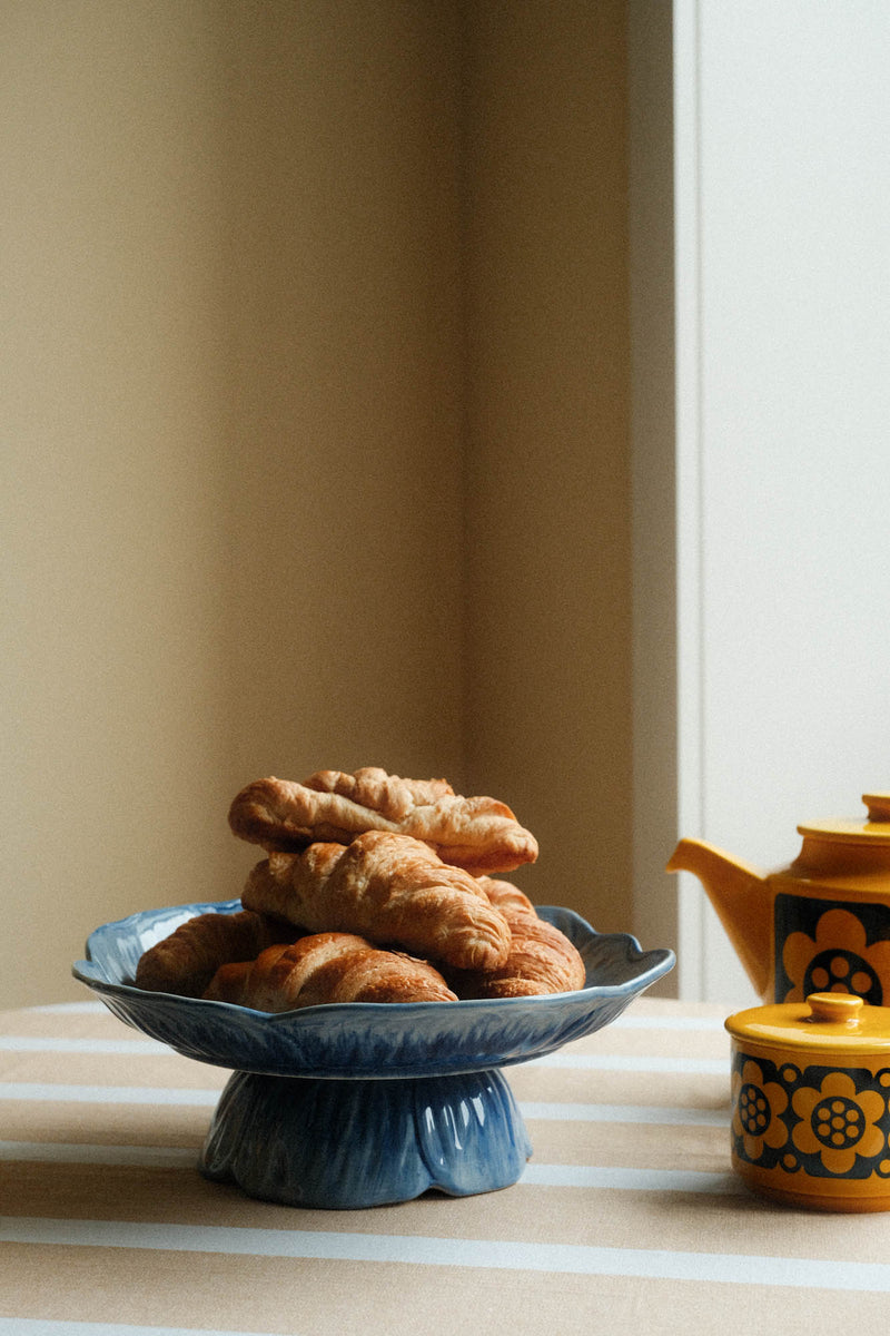 Blue Stoneware Poppy Cake Stand