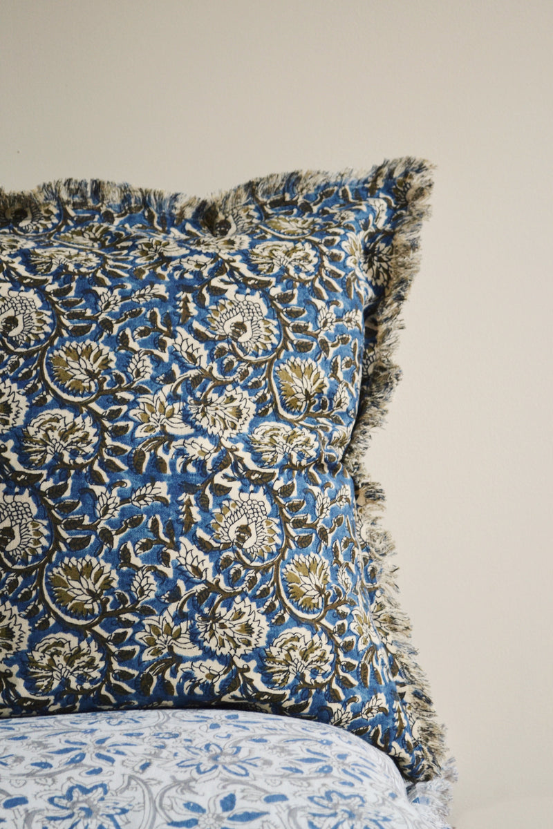 Blue and Green Floral Printed Cushion