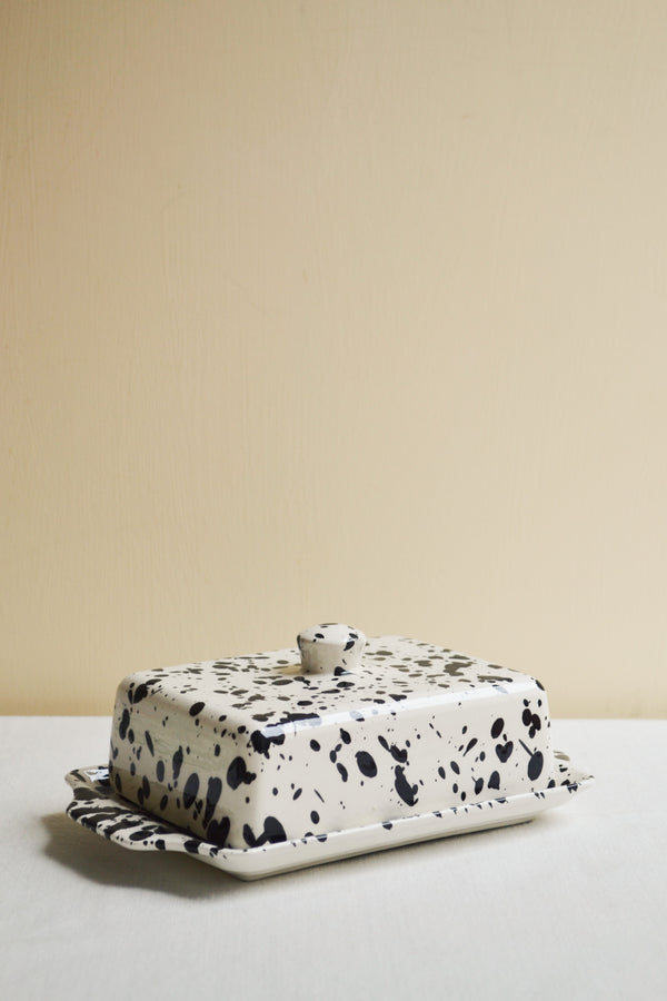 Black Splattered Ceramic Butter Dish