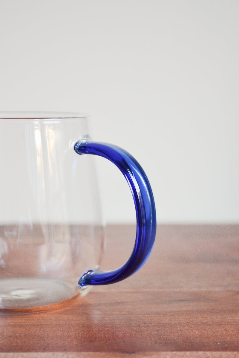 Set of Four Glass Mugs with Coloured Handles