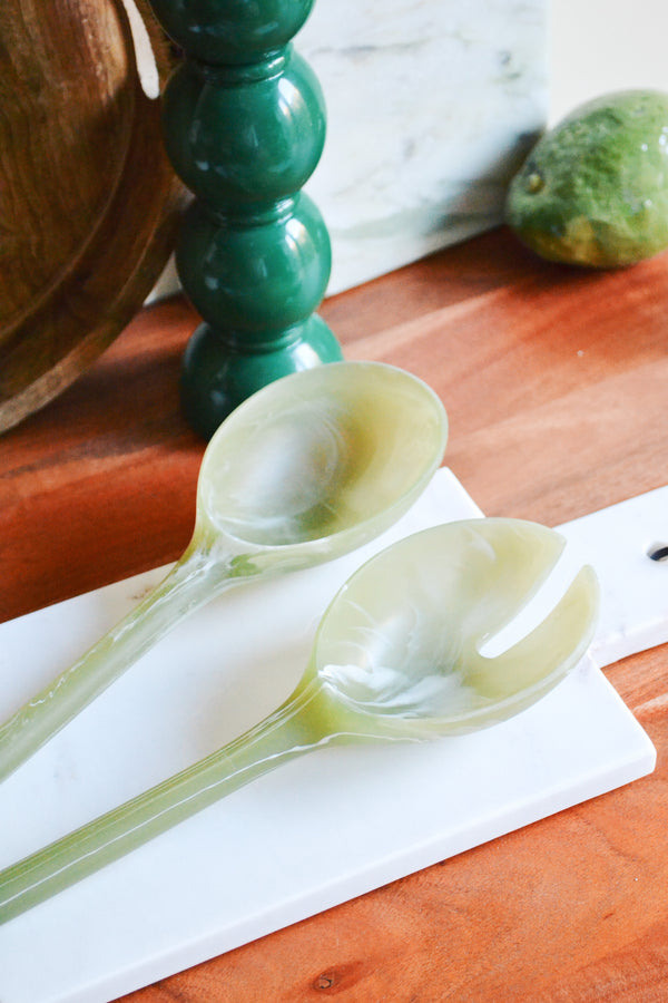 Marbled Salad Servers - Olive Green