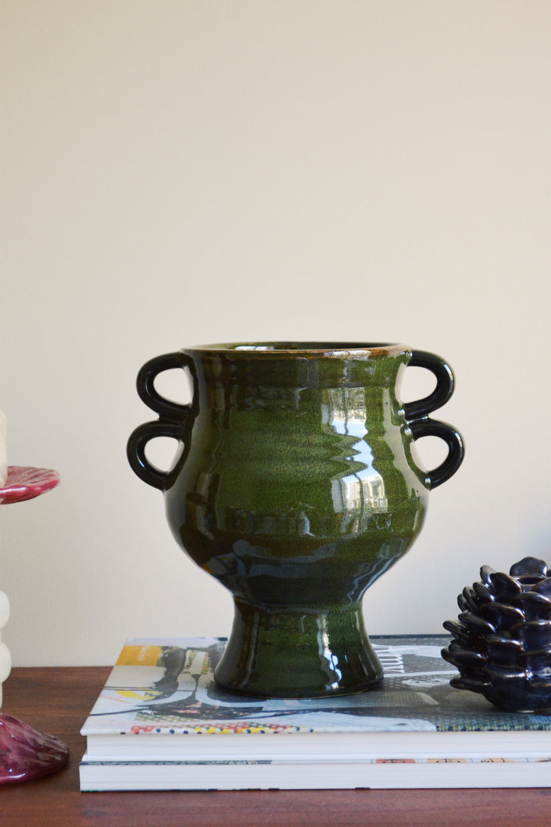 Dark Green Stoneware Pot Vase