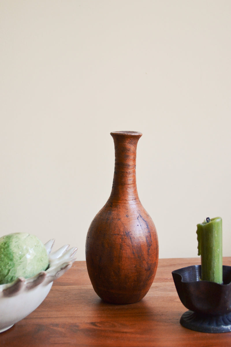 Aged Rustic Terracotta Long Neck Vase - Light Terracotta