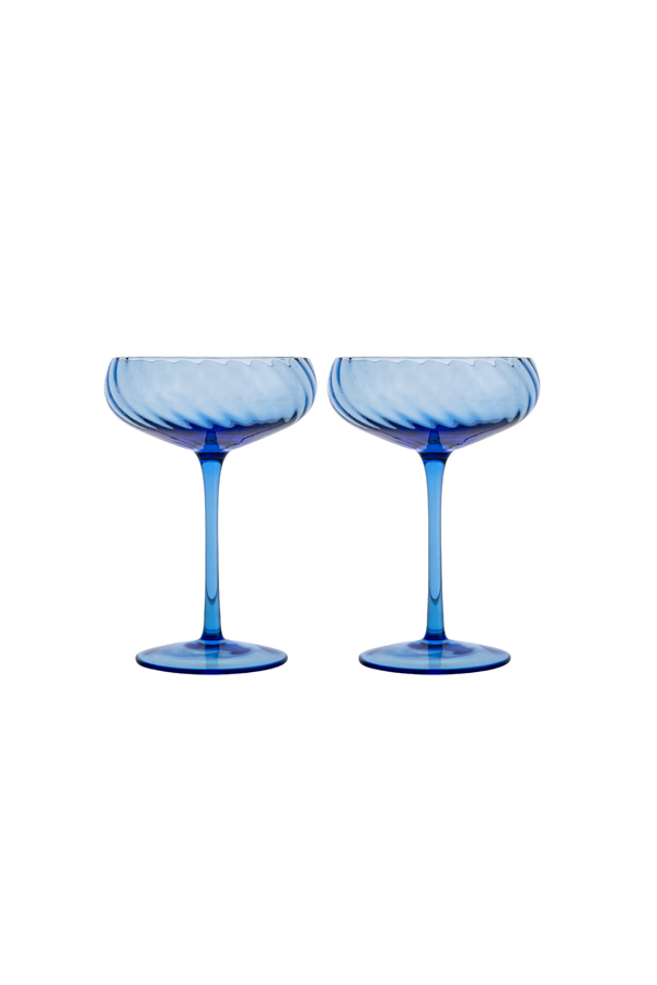 Set of Two Opacity Blue Champagne Glasses Saucers