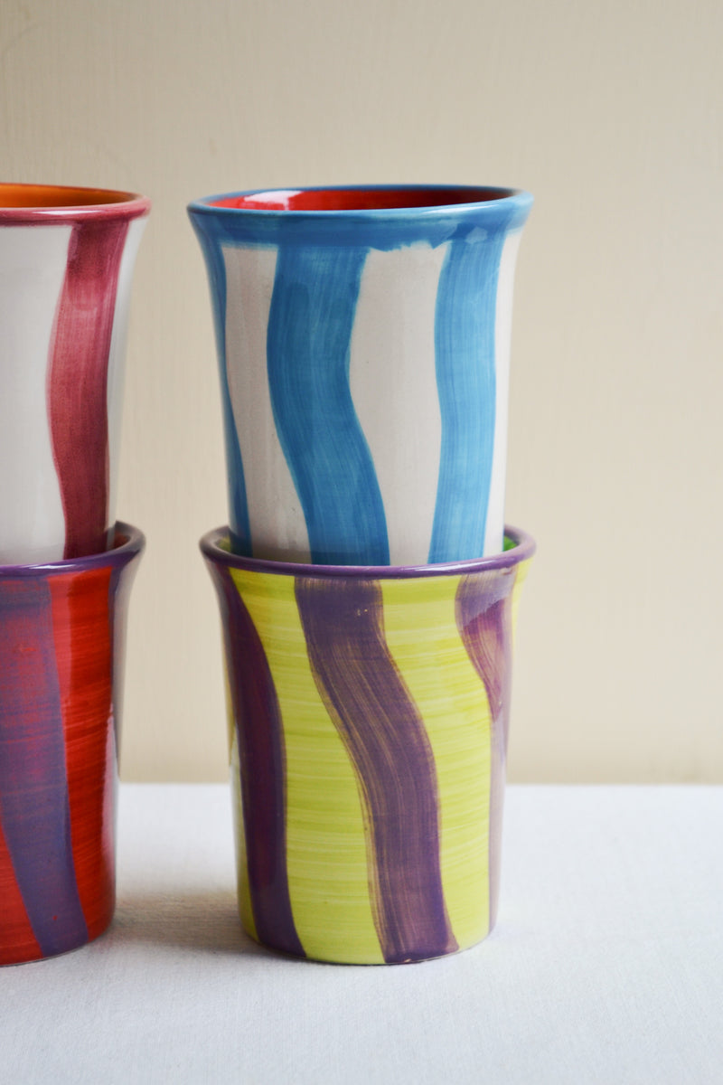 Blue and White Stripe Ceramic Cup