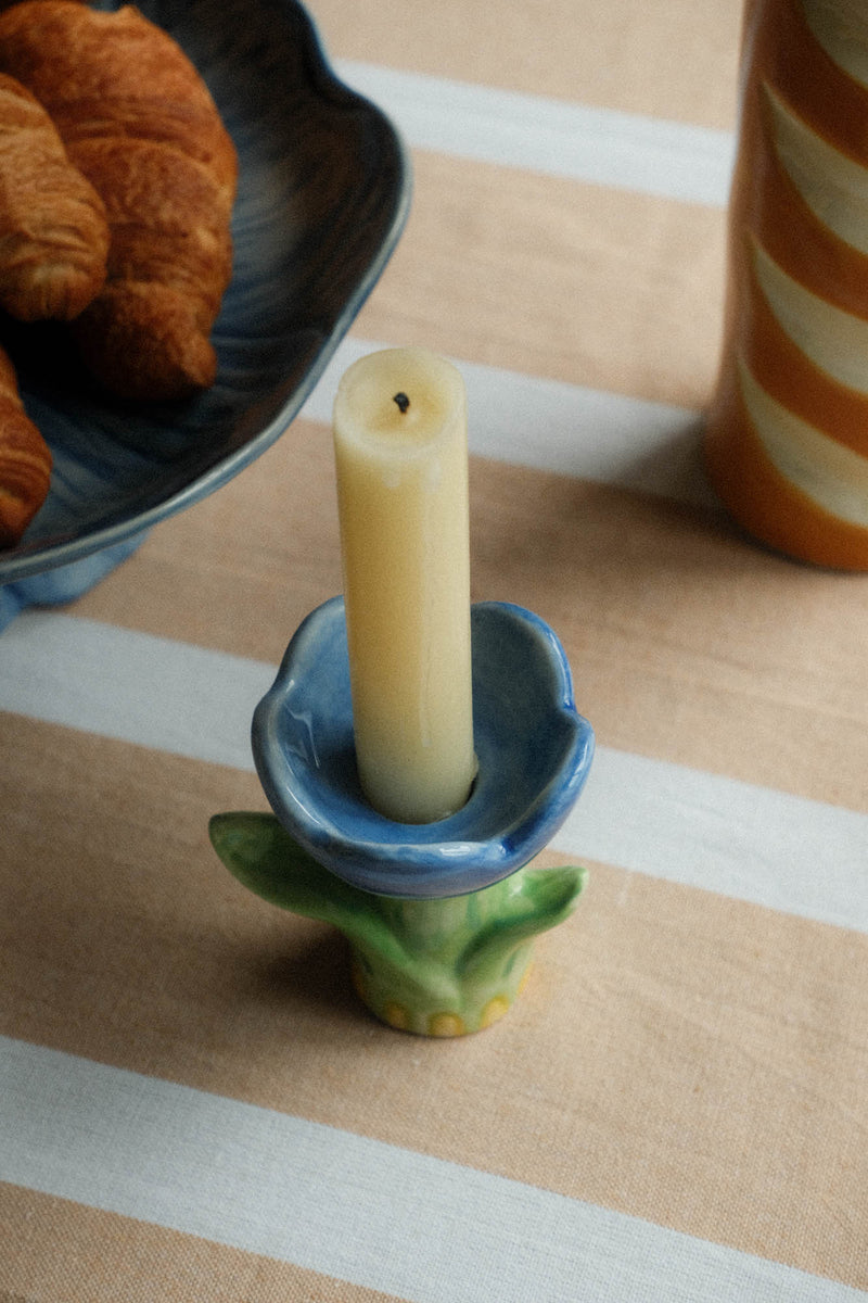 Blue Ceramic Flower Candle Holder