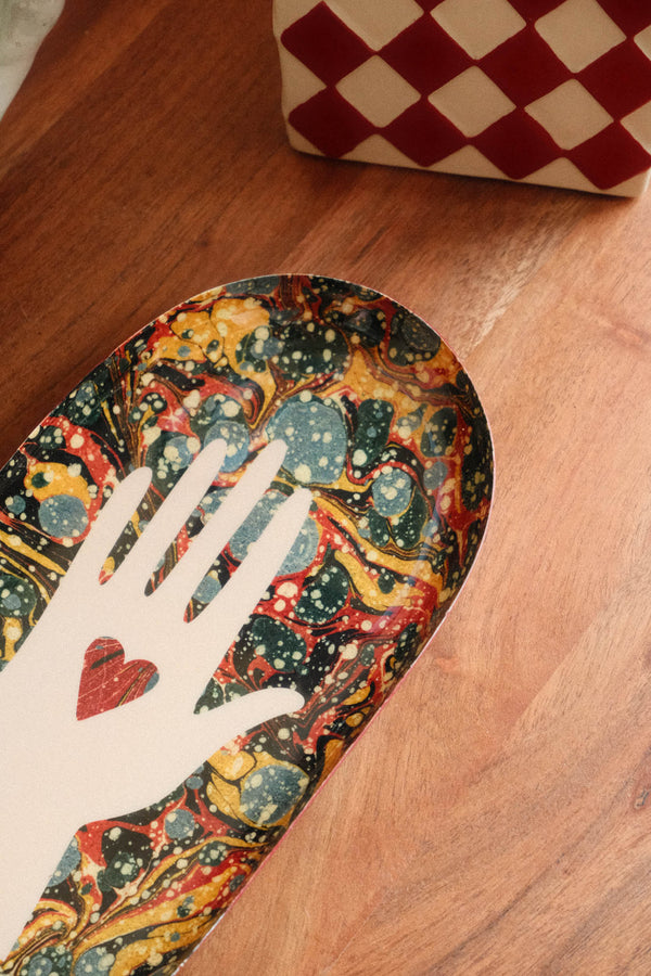 Enamel Printed Trinket Tray - Heart in Hand