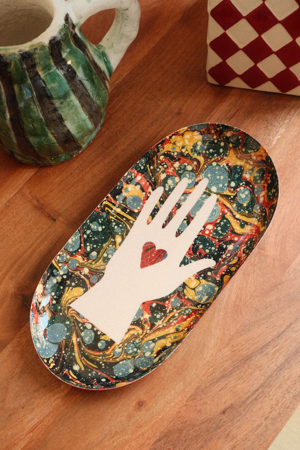 Enamel Printed Trinket Tray - Heart in Hand