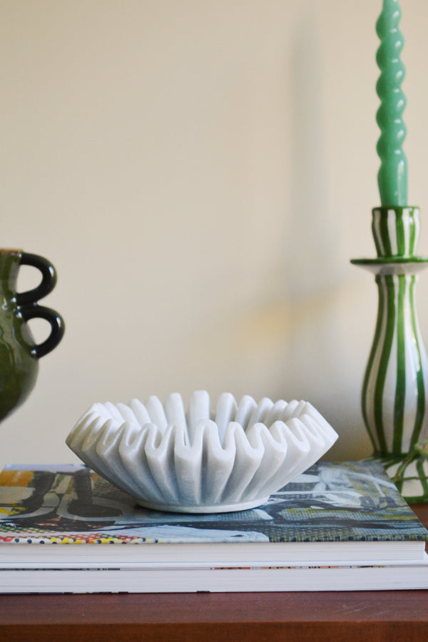 White Marble Ruffle Bowl