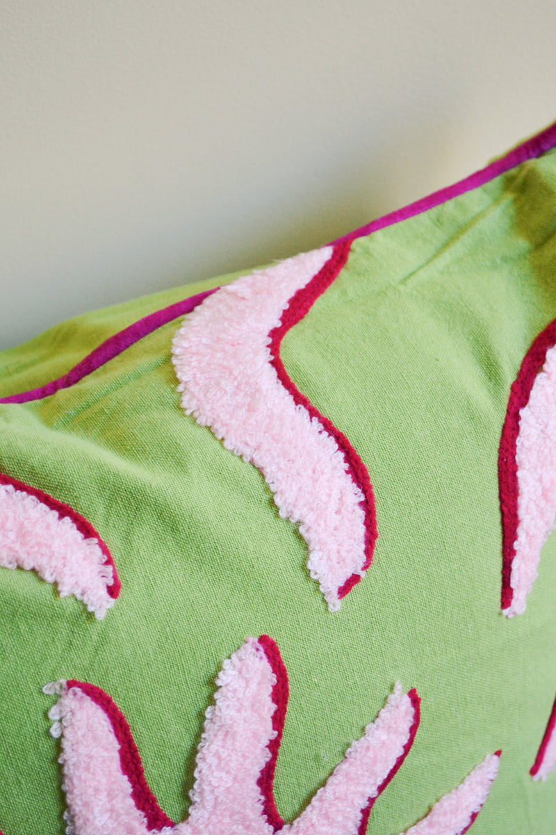 Embroidered Green and Pink Sunshine Cushion