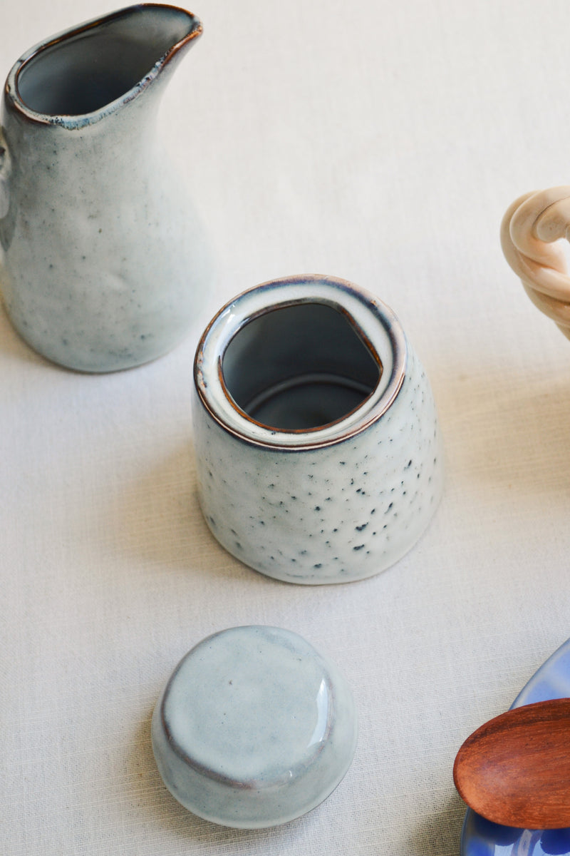 Grey / Blue Rustic Sugar Bowl with Lid