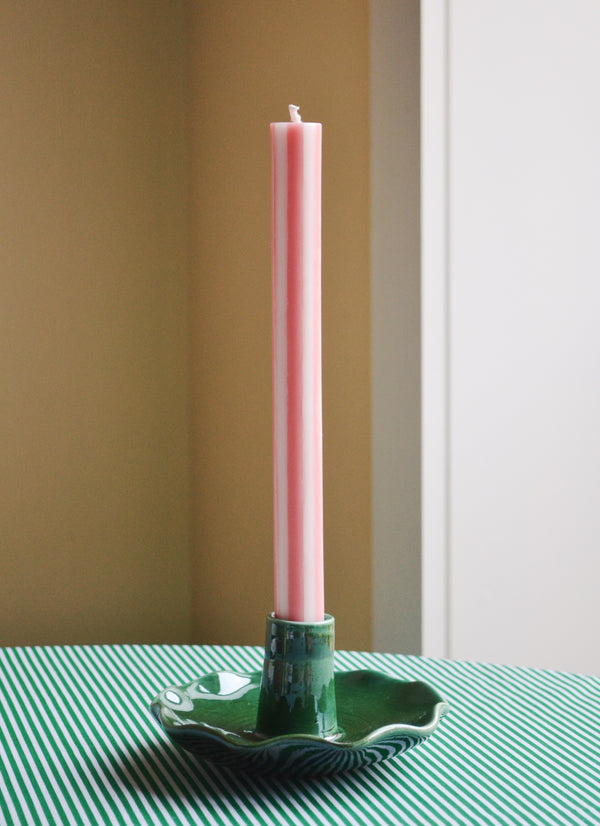 Set of Four Stripe Dinner Candles - Peachy Pink and White