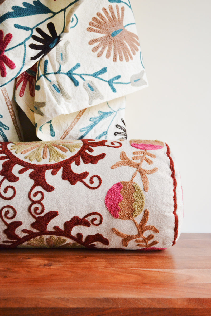 Suzani Embroidered Bolster Cushion