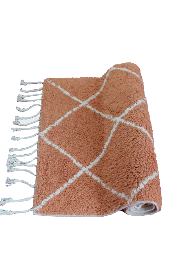 Tufted Cotton Bath Mat / Rug - Terracotta Diamons