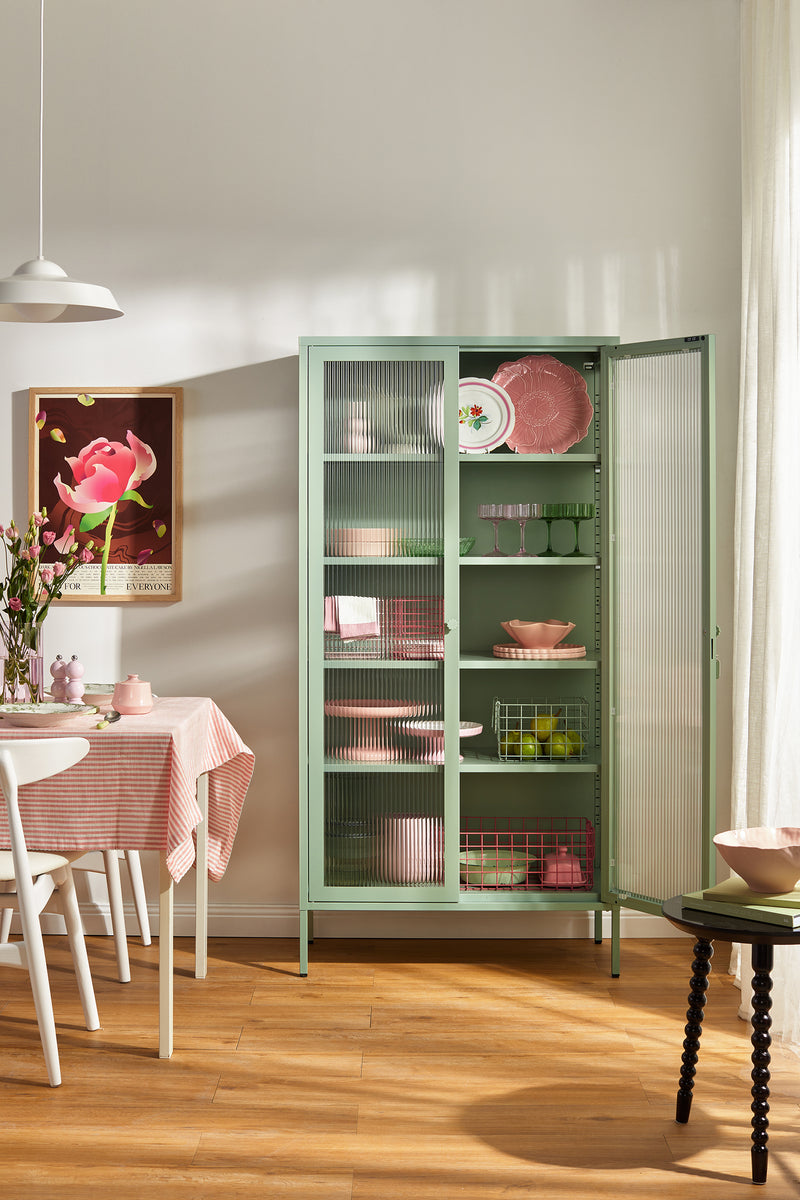 Mustard Made | The Collector Metal and Glass Cabinet in Sage