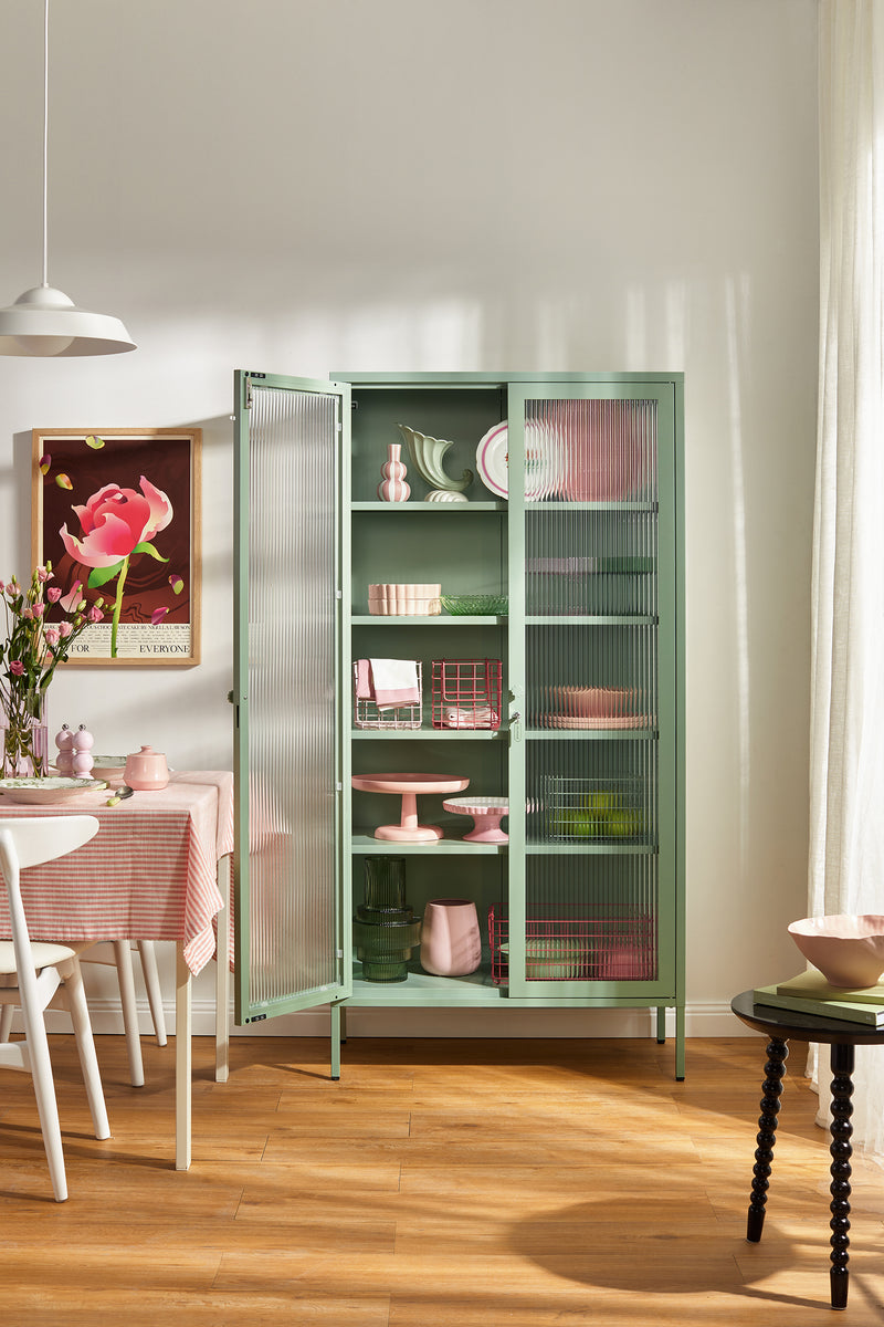 Mustard Made | The Collector Metal and Glass Cabinet in Sage