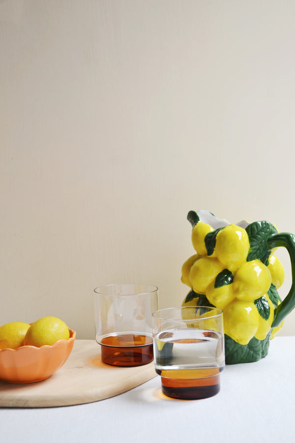 Set of Two Amber and Clear Glasses