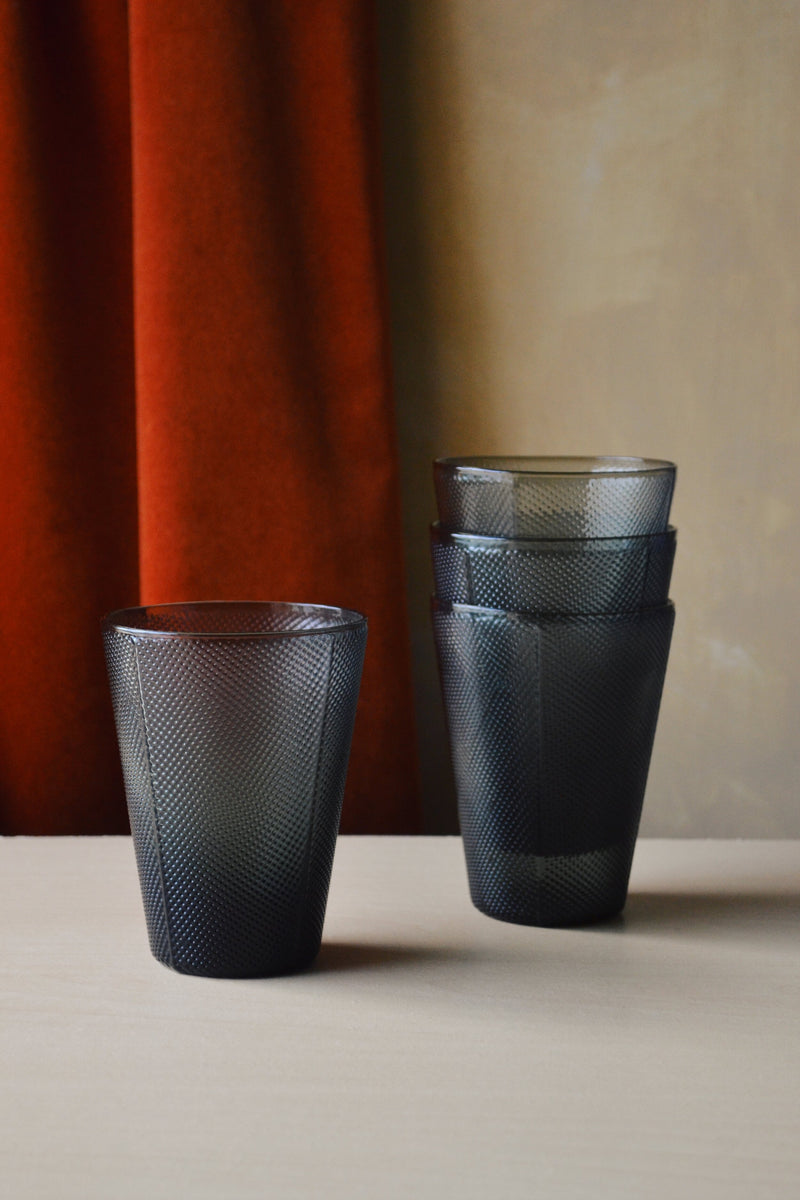Set of Four Smoked Grey Water Glasses