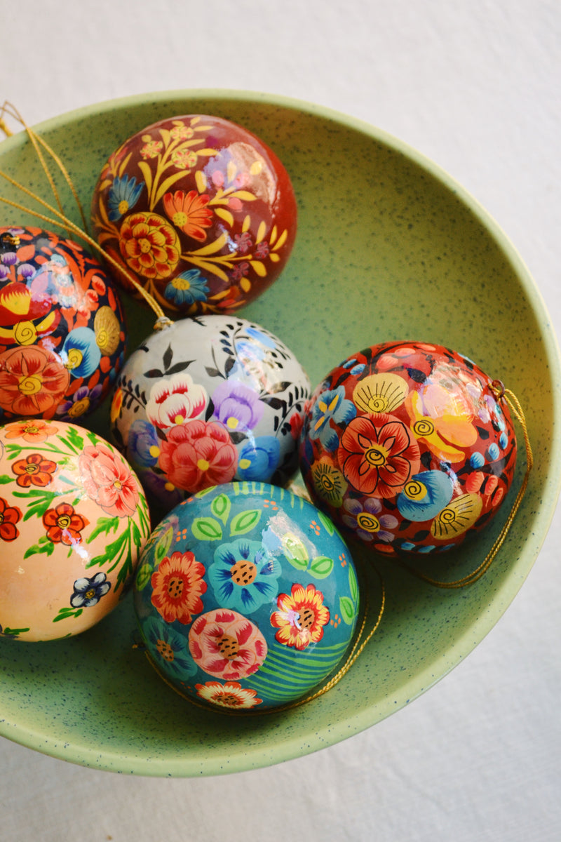 Floral Painted Christmas Bauble - Peach