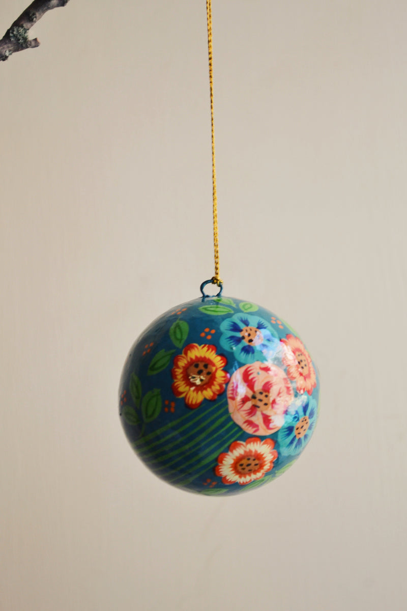 Floral Painted Christmas Bauble - Turquoise