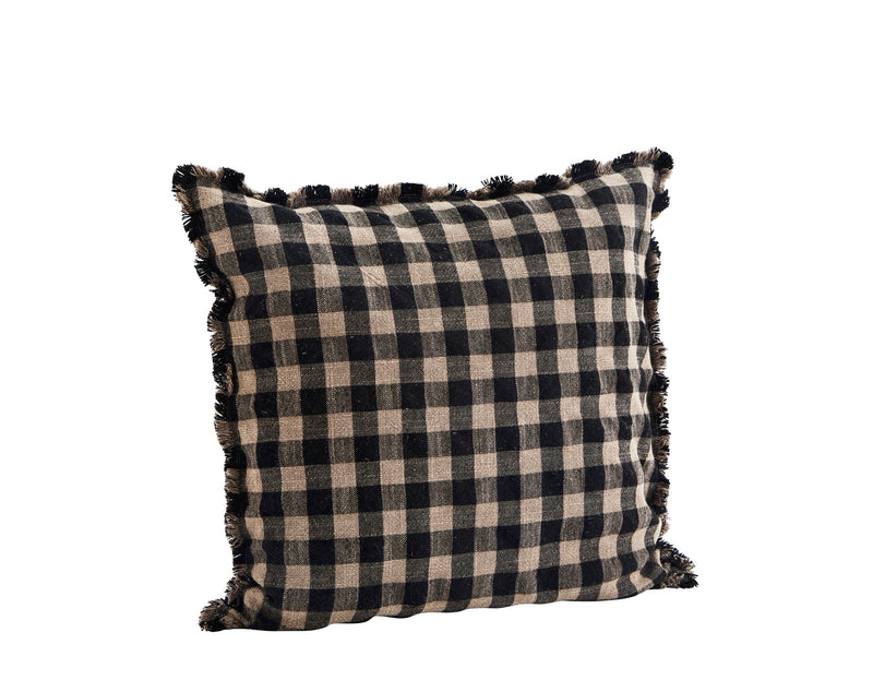 Checked Cushion with Fringing - Two Colours Available